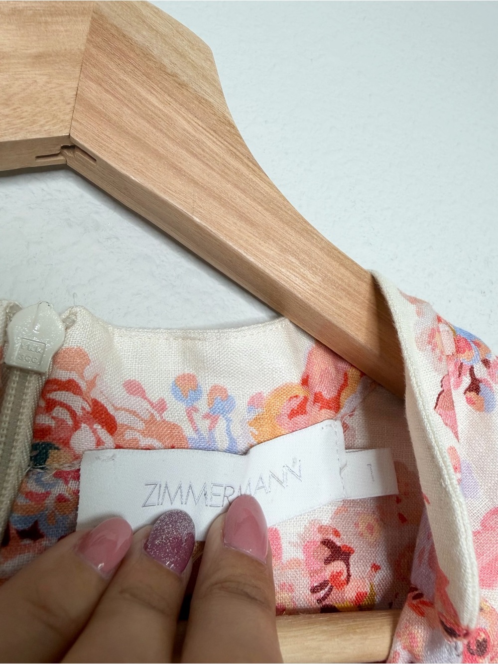 Zimmermann Devi Plunge Mini Dress Cream Floral Puff Sleeve Mini Size 1/US Small - Picture 9 of 12
